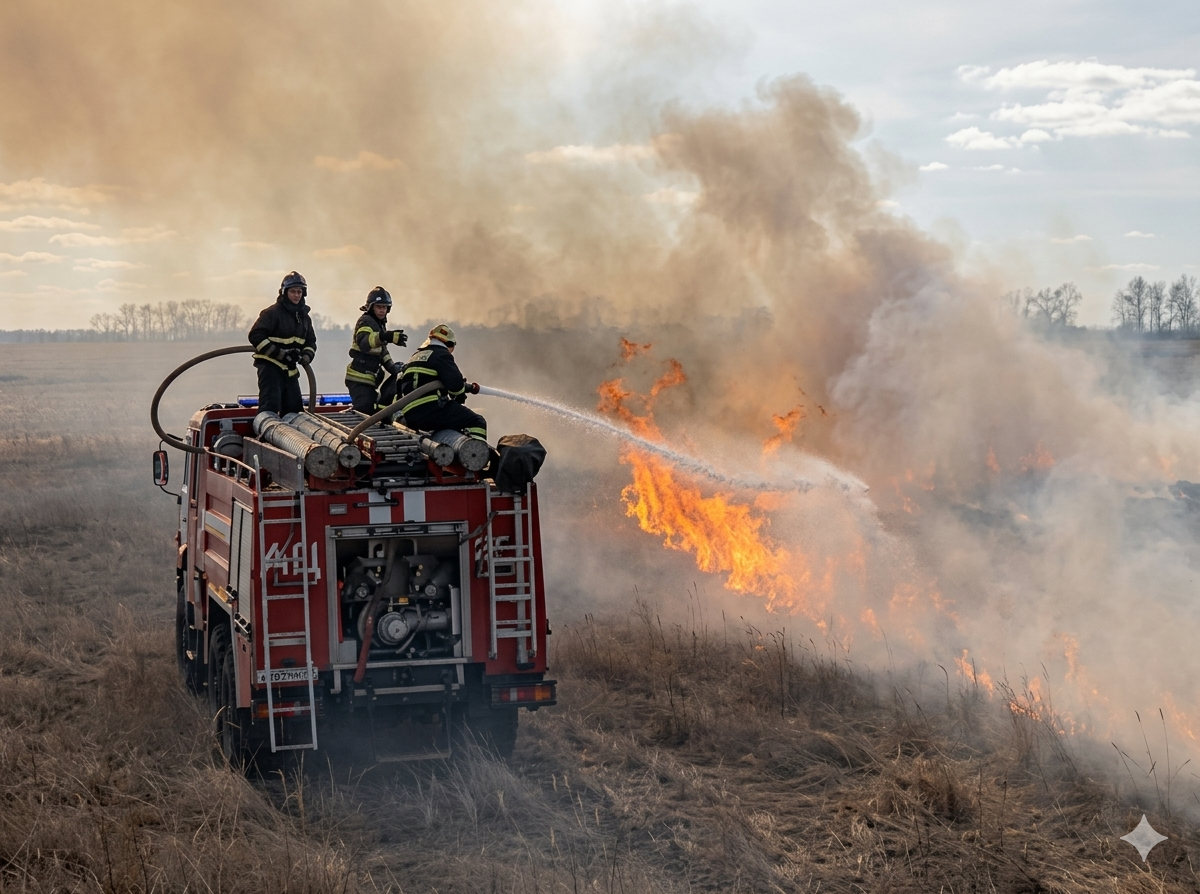 Пожар в степи: в Северном Казахстане горят трава и кустарники