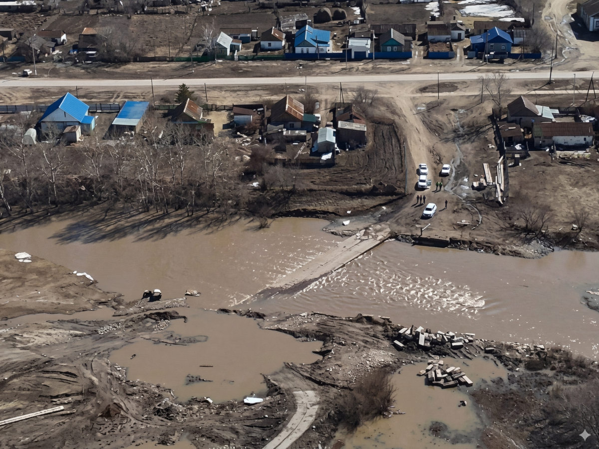 В Акмолинской области ледяной затор едва не разрушил мост в селе