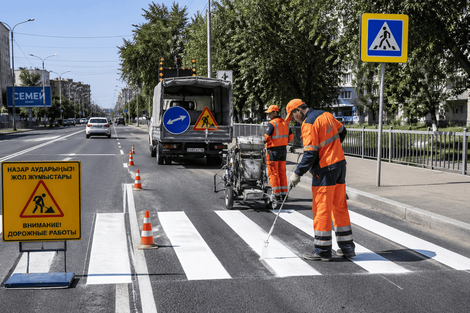 В Семее усиливают безопасность на дорогах: начались работы по разметке