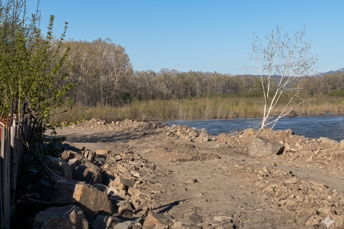 В Усть-Каменогорске укрепляют берег Ульбы