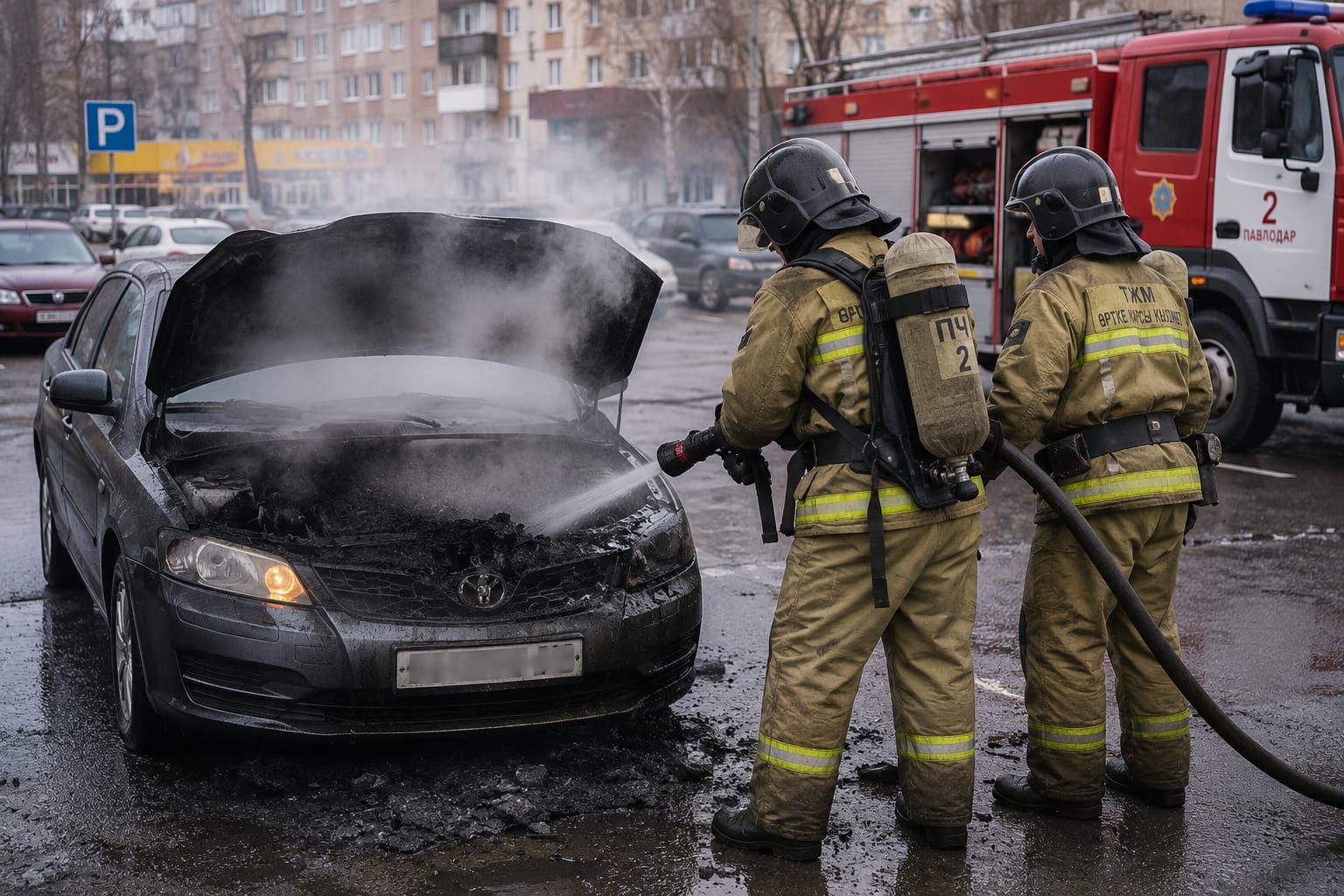 В Павлодаре пожарные потушили загоревшийся автомобиль на парковке