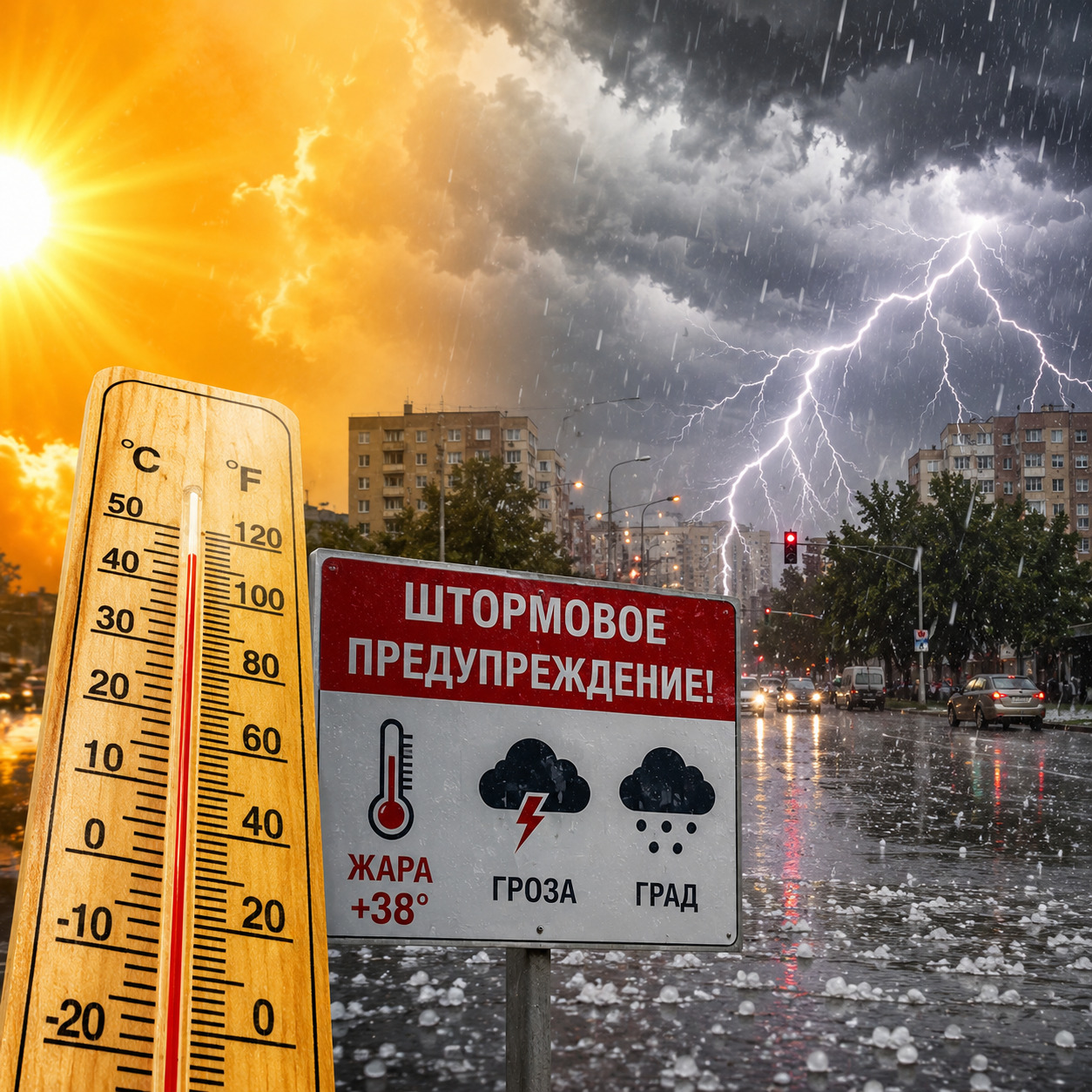 На Усть-Каменогорск надвигаются гроза, град и жара до +38 градусов