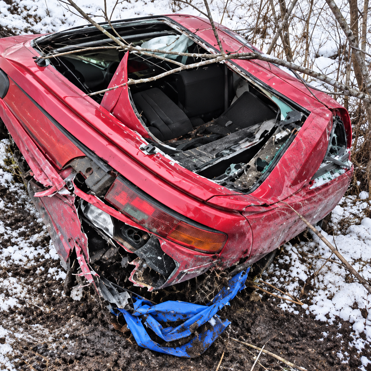 На трассе под Усть-Каменогорском Mazda вылетела в кювет и перевернулась