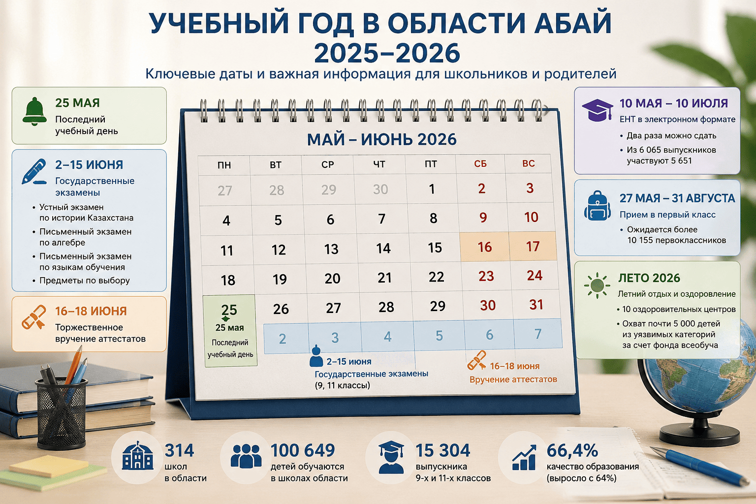 В области Абай объявили даты выпускных экзаменов и ЕНТ