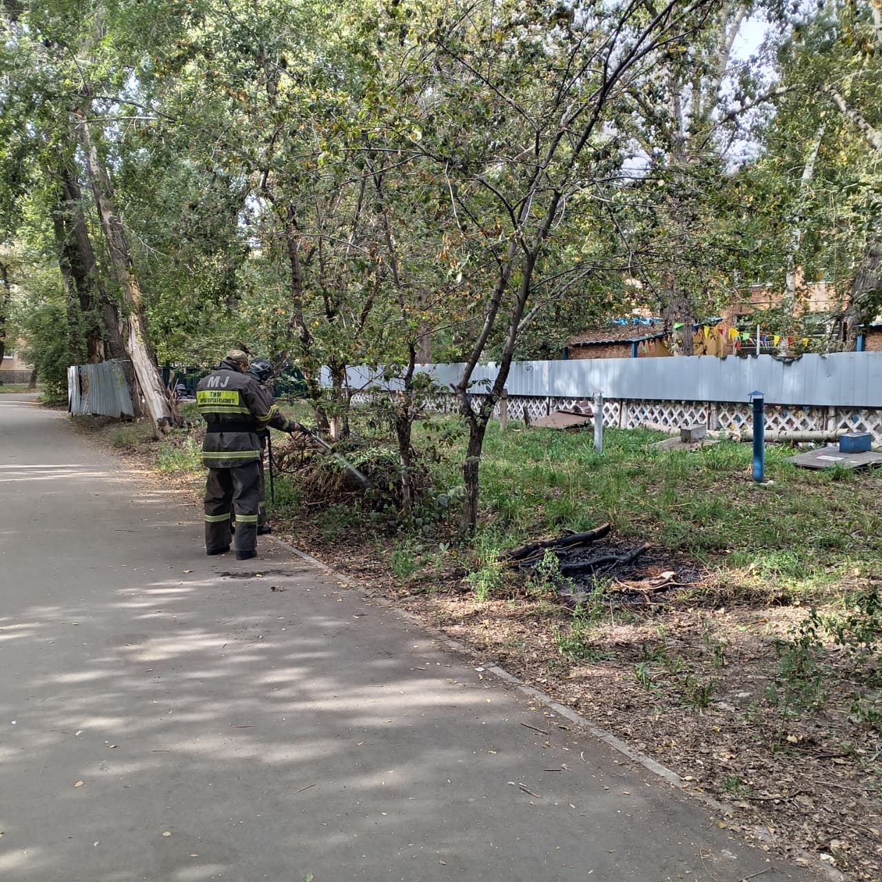 Высохший валежник вспыхнул рядом с детским садом в Усть-Каменогорске