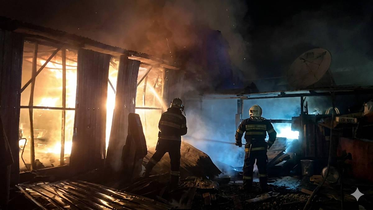 В Усть-Каменогорске во время пожара в частном секторе сгорели два автомобиля