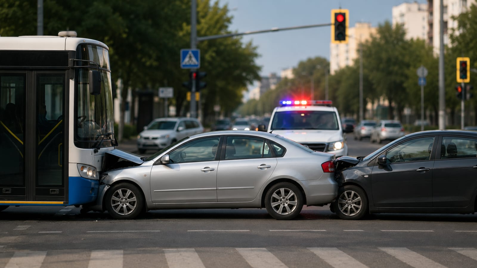 В Павлодаре автобус столкнулся с двумя автомобилями: пострадали две женщины